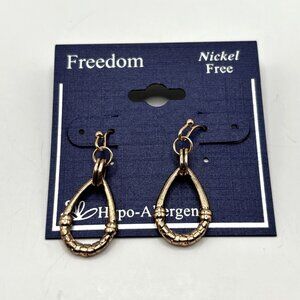 Freedom Nickel Free Gold Tone Textured Teardrop Dangle Earrings Hypoallergenic
